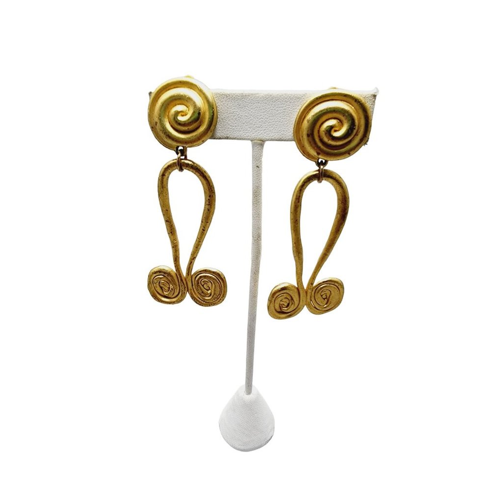 Vintage 80s Matte Gold Clip Abstract Earrings (A1069)